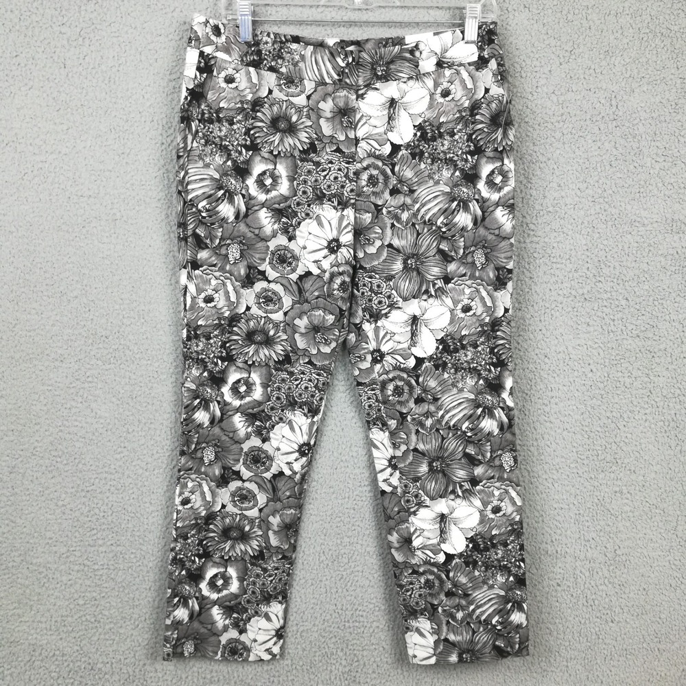 Worthington‎ Womens Pants Ankle Black White Floral Combo Mid Rise 8 New